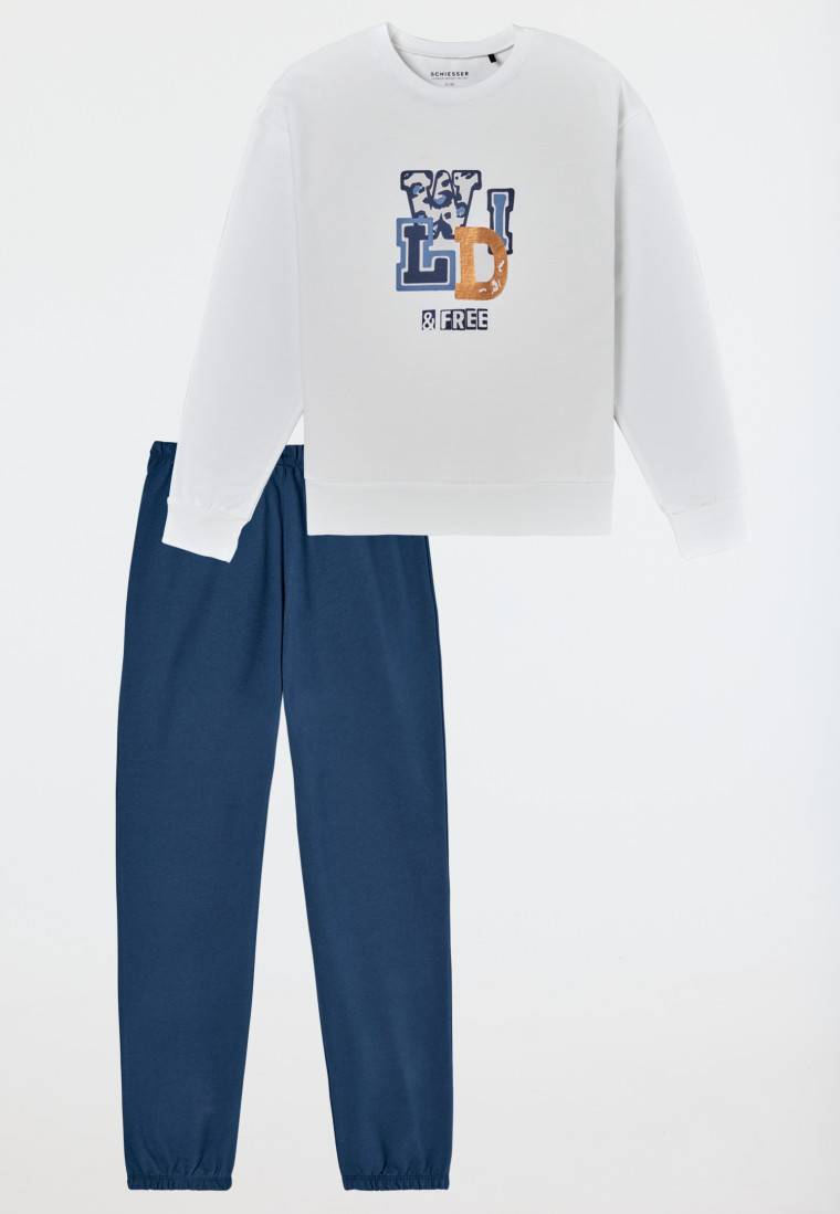 Schiesser Schlafanzug lang Sweatware Bündchen off-white - Nightwear im Angebot