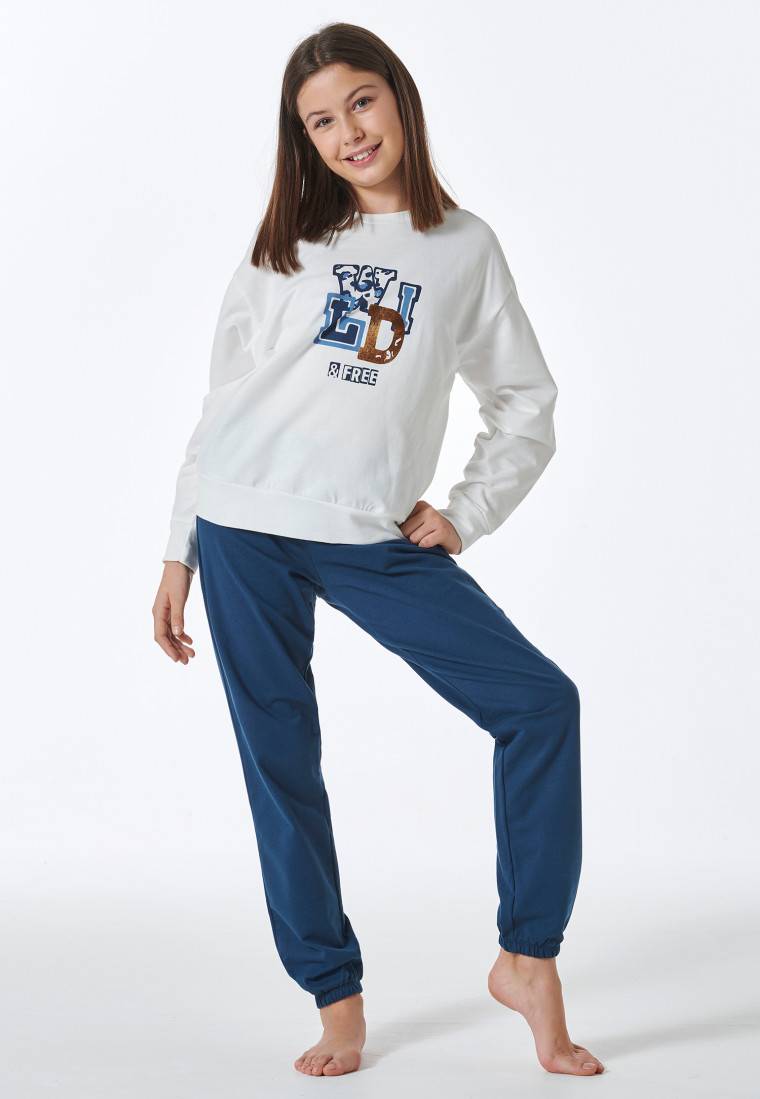 Schiesser Schlafanzug lang Sweatware Bündchen off-white - Nightwear im Angebot