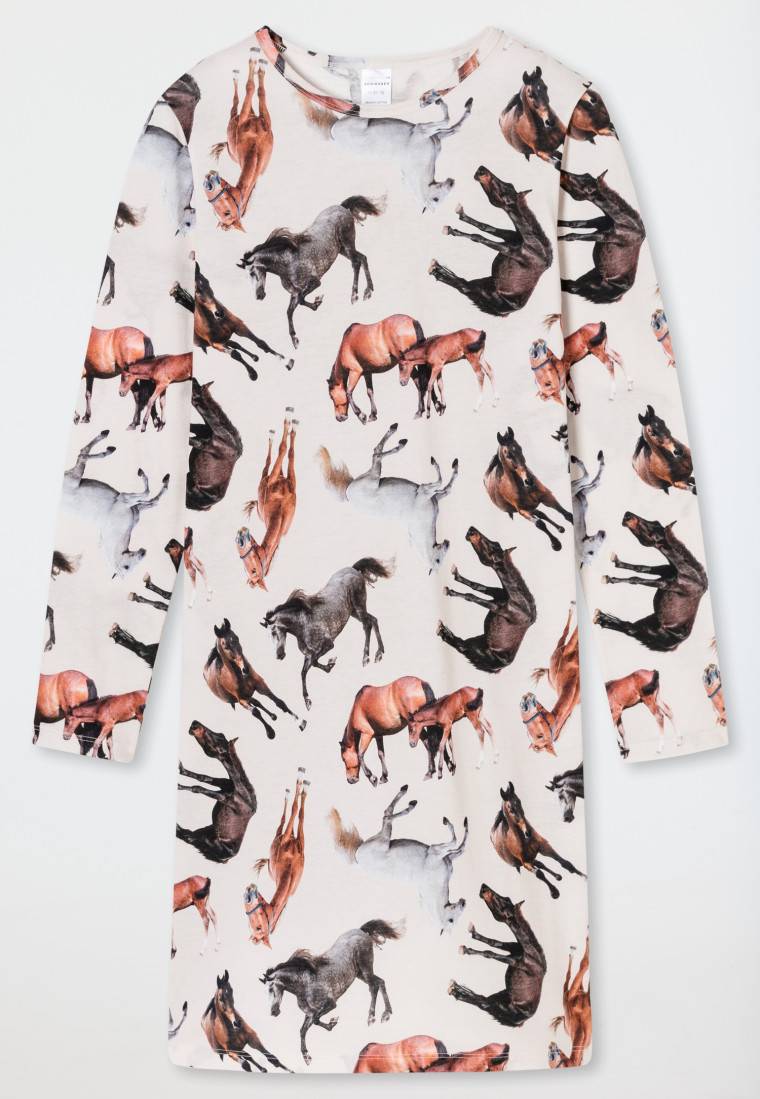 Schiesser Nachthemd langarm Organic Cotton Pferde off-white - Horse World Schlussverkauf