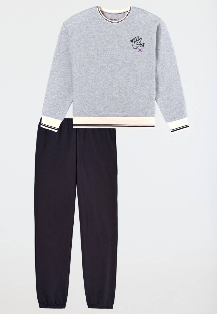Schiesser Schlafanzug lang Sweatware Bündchen grau-meliert - Nightwear Günstiger Verkauf