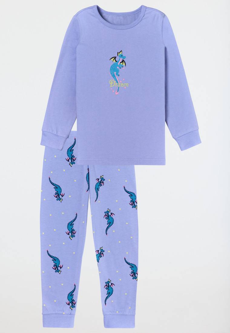 Schiesser Schlafanzug lang Organic Cotton Bündchen Drache flieder - Girls World Fabrikverkauf