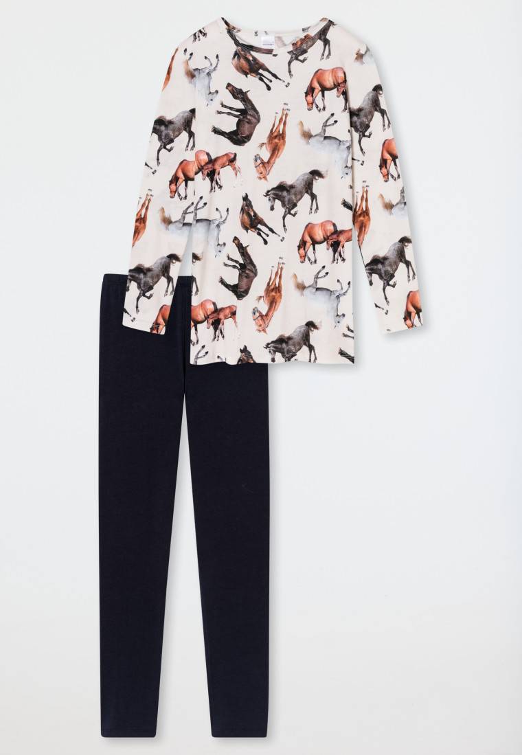 Schiesser Schlafanzug lang Organic Cotton Leggings Pferde off-white - Horse World Meist gekauft