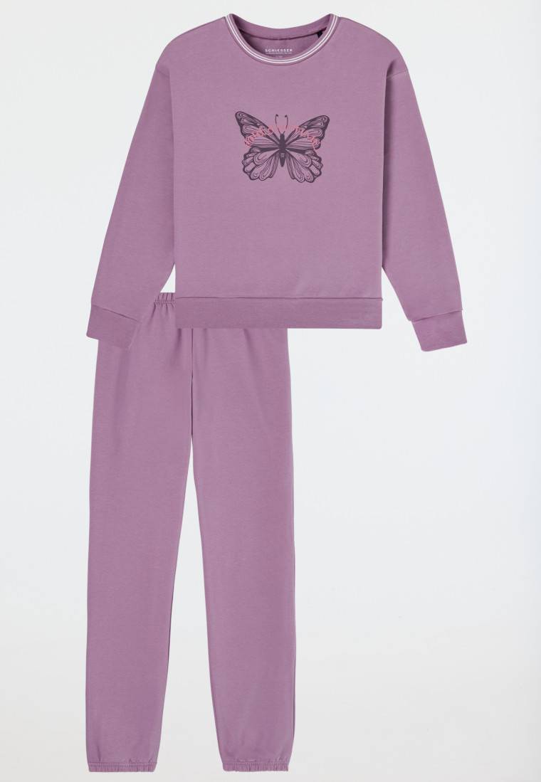 Schiesser Schlafanzug lang Sweatwear Bündchen mauve - Nightwear Blitzverkäufe