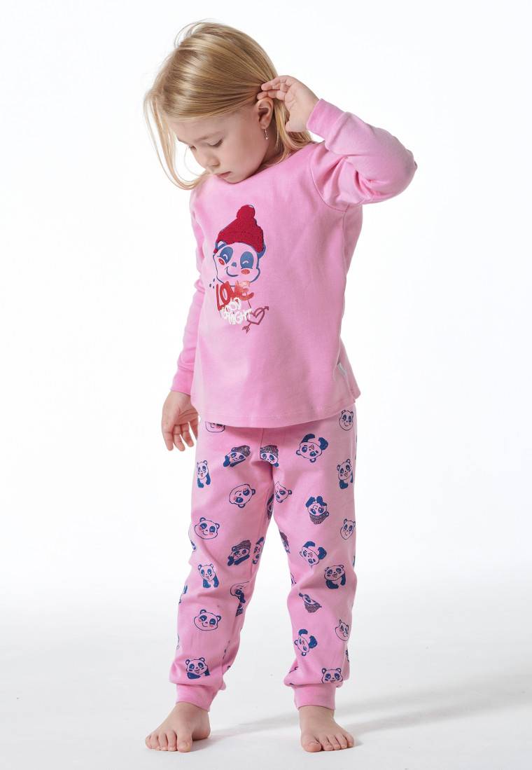 Schiesser Schlafanzug lang Organic Cotton Bündchen Panda rosé - Girls World Kostenloser Versand