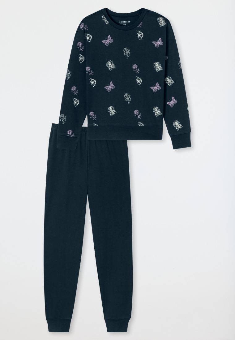 Schiesser Schlafanzug lang Interlock Bündchen Traummotive nachtblau - Nightwear Limitierter Zeitrabatt