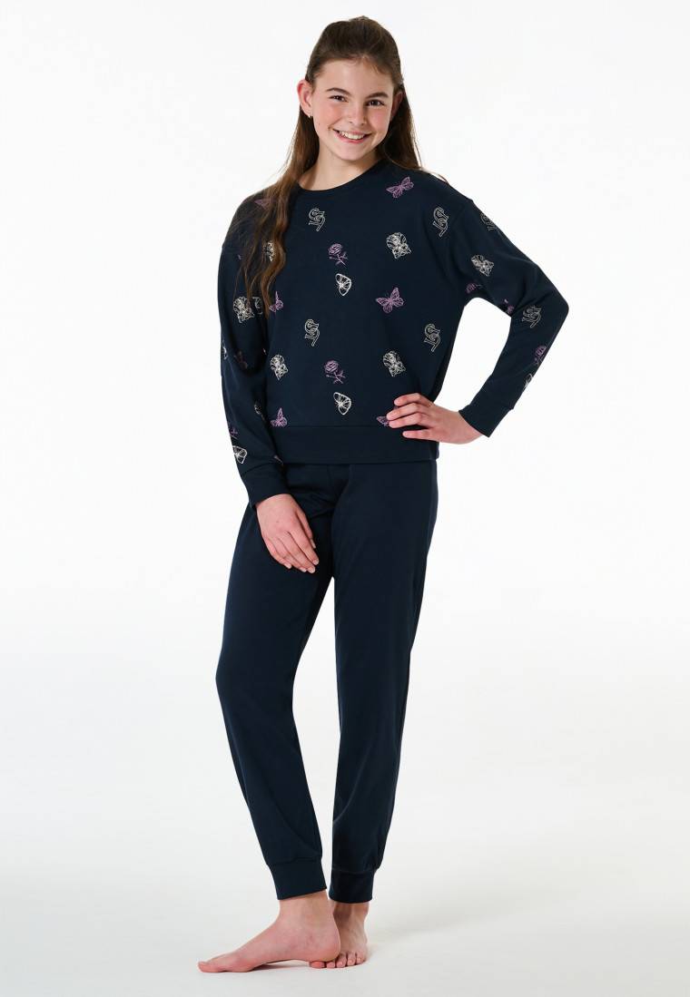 Schiesser Schlafanzug lang Interlock Bündchen Traummotive nachtblau - Nightwear Limitierter Zeitrabatt