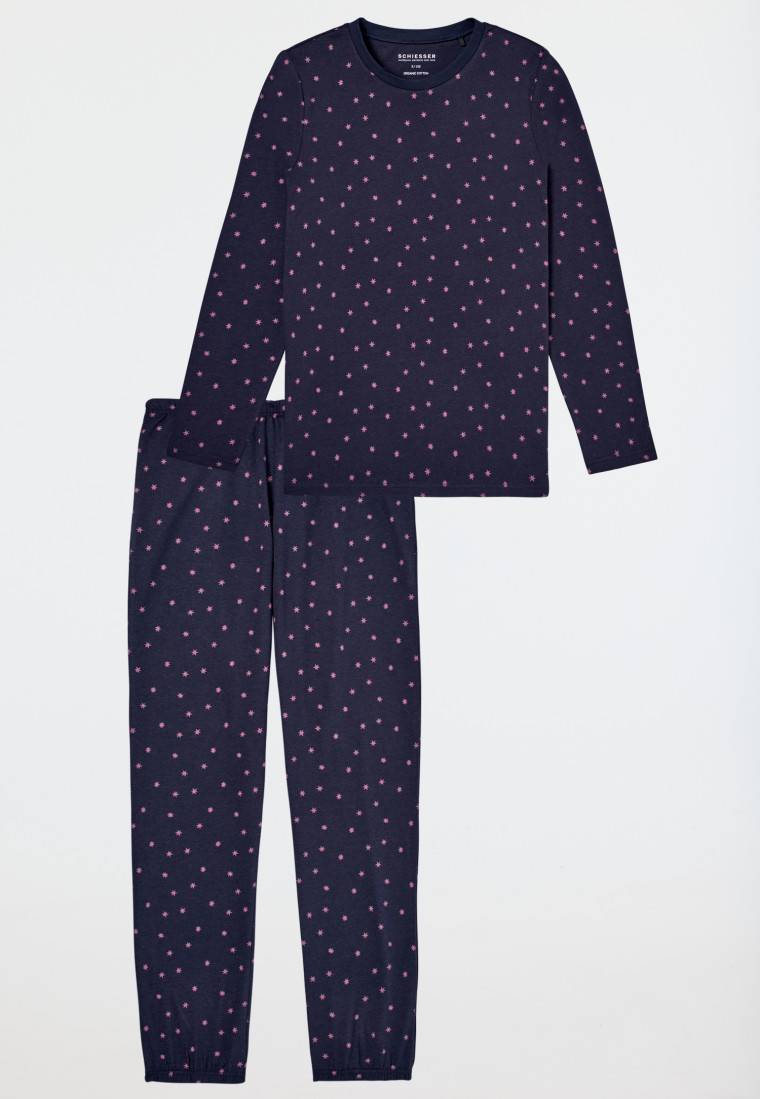 Schiesser Schlafanzug lang Bündchen nachtblau - Nightwear Fabrikpreis