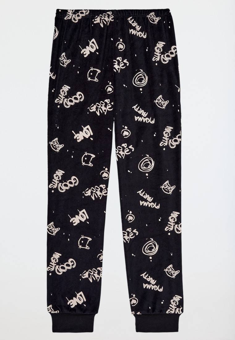 Schiesser Schlafanzug lang Velour Graffiti schwarz - Nightwear Sonderangebot