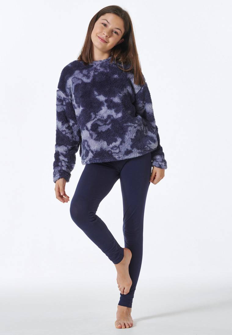 Schiesser Schlafanzug lang Plüsch-Shirt Leggings nachtblau - Nightwear Versandkostenfrei