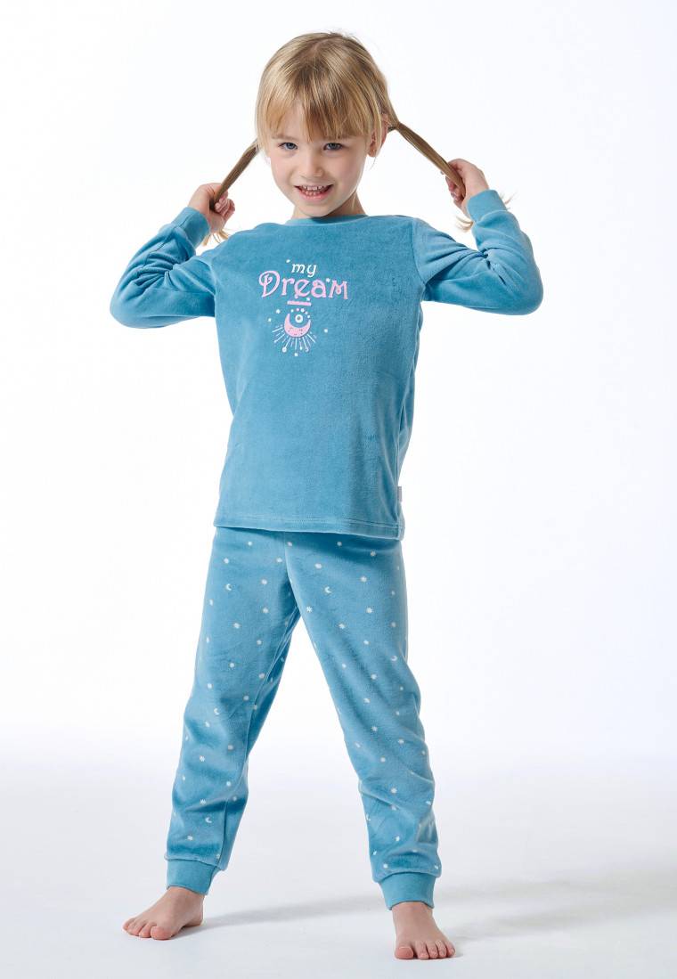 Schiesser Schlafanzug lang Velour Bündchen Sterne aquarium - Girls World Begrenztes Angebot