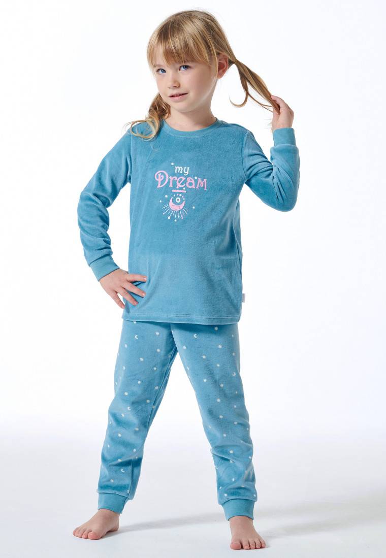 Schiesser Schlafanzug lang Velour Bündchen Sterne aquarium - Girls World Begrenztes Angebot