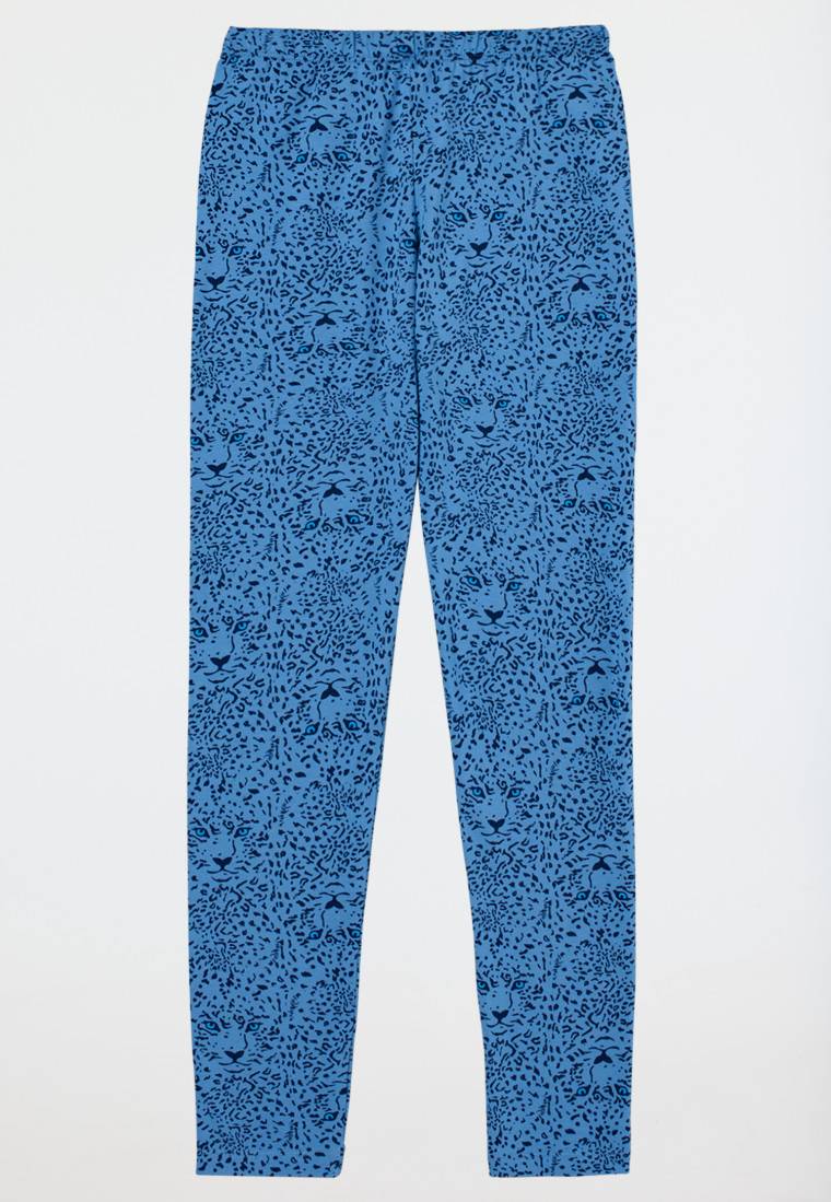 Schiesser Schlafanzug lang mit Leopardenmuster blau - Nightwear Online Shopping