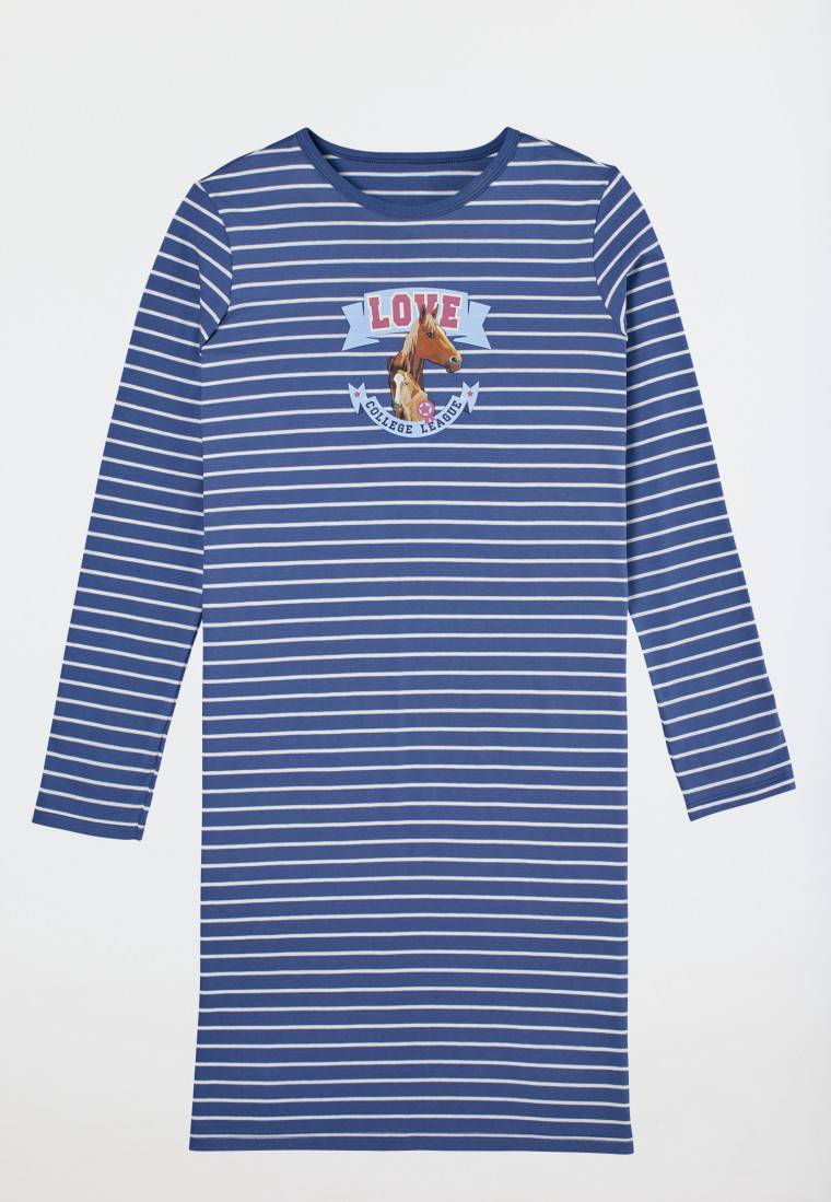 Schiesser Nachthemd langarm Organic Cotton Pferdeprint blau - Horse World Preisnachlass