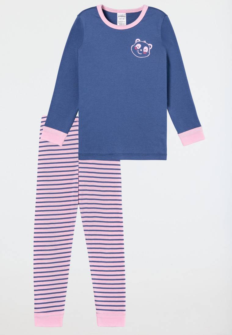 Schiesser Schlafanzug lang Feinripp Panda Ringel blau - Girls World Saisonschlussverkauf