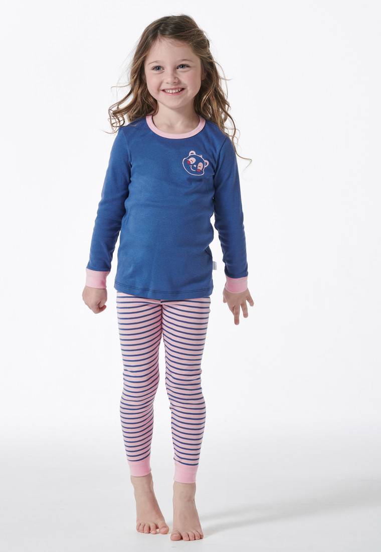 Schiesser Schlafanzug lang Feinripp Panda Ringel blau - Girls World Saisonschlussverkauf
