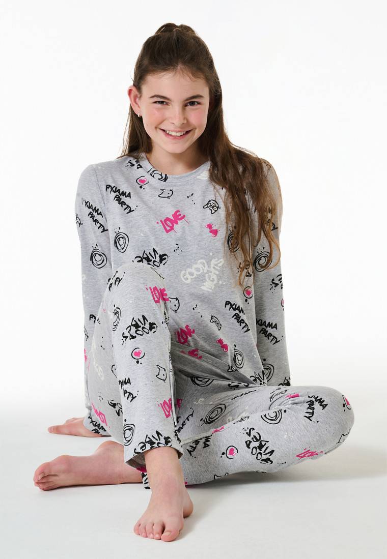 Schiesser Schlafanzug lang Graffiti grau-meliert - Nightwear Black Friday