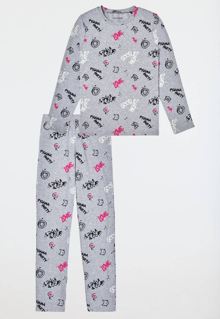 Schiesser Schlafanzug lang Graffiti grau-meliert - Nightwear Black Friday