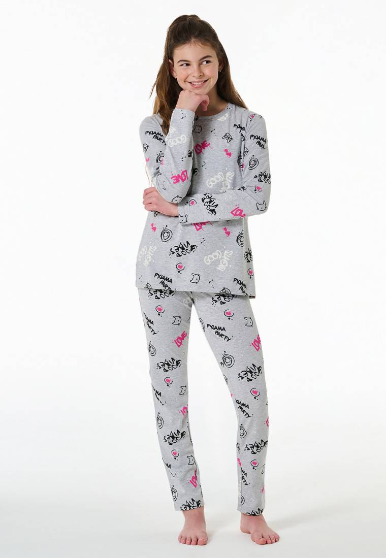Schiesser Schlafanzug lang Graffiti grau-meliert - Nightwear Black Friday