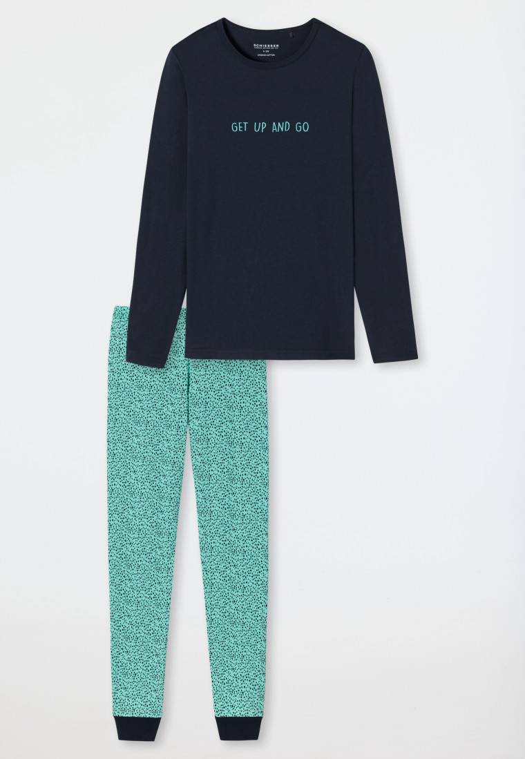 Schiesser Schlafanzug lang Organic Cotton Tupfen mint - Nightwear Vatertagsangebot