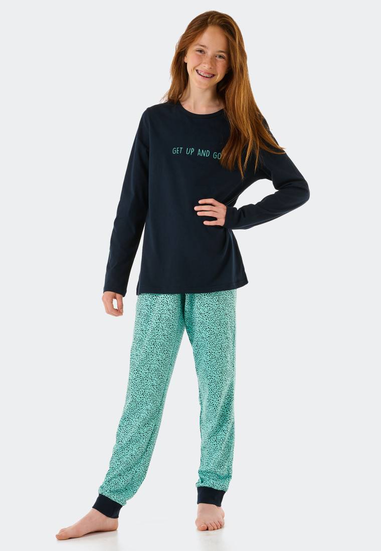 Schiesser Schlafanzug lang Organic Cotton Tupfen mint - Nightwear Vatertagsangebot