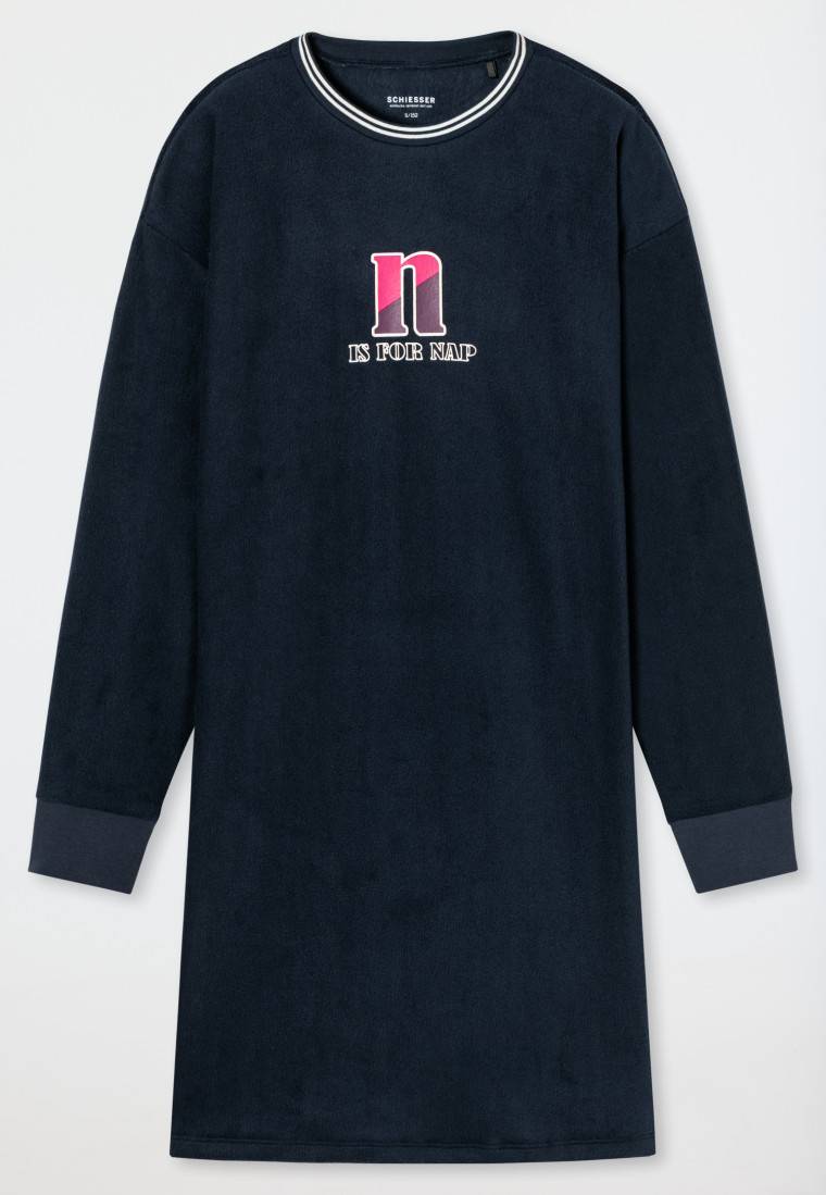 Schiesser Sleepshirt langarm Fleece Bündchen nachtblau - Teens Nightwear Top Angebot