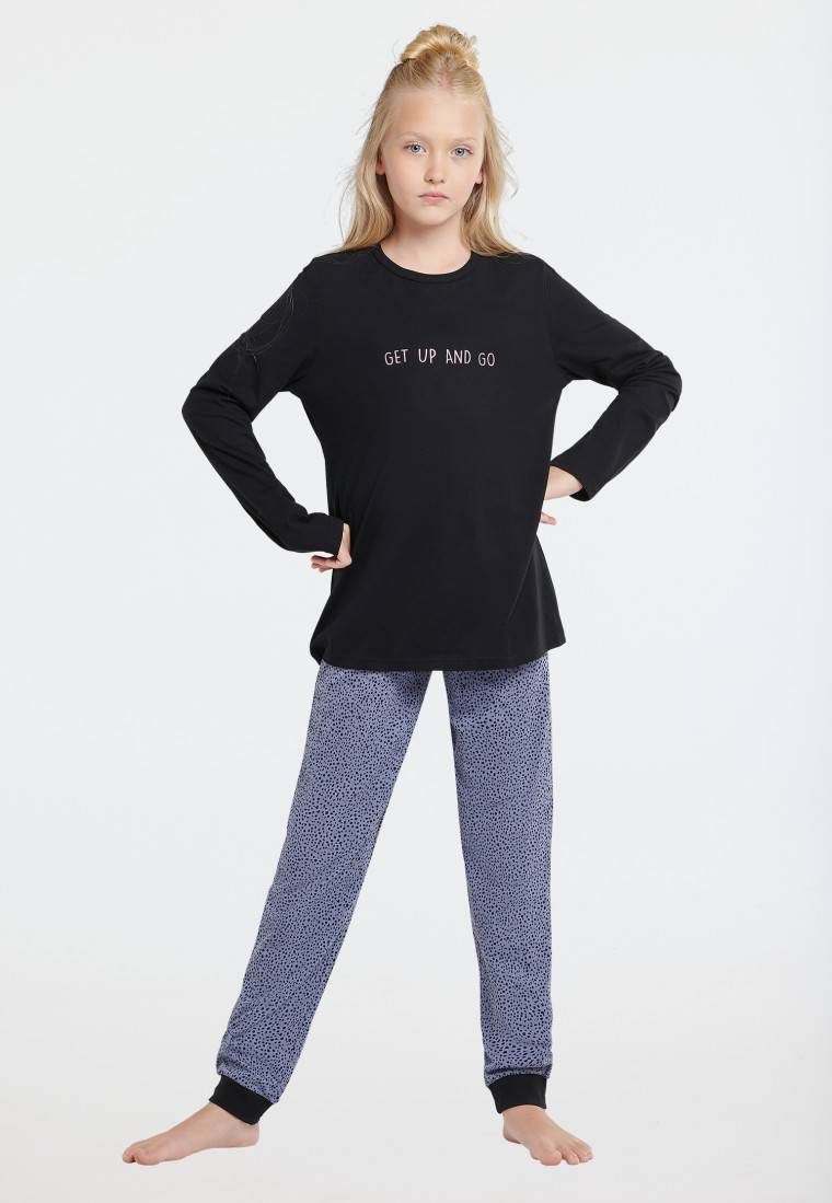 Schiesser Schlafanzug lang Organic Cotton Tupfen schwarz - Nightwear Neueste Mode