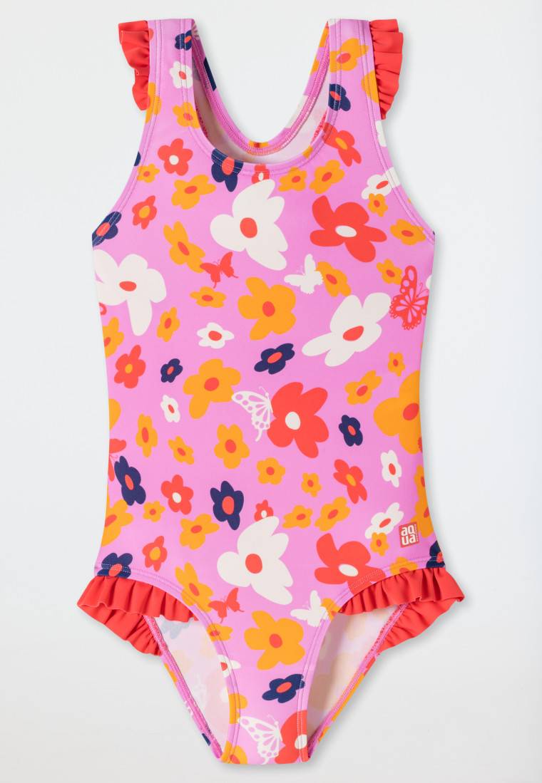 Schiesser Badeanzug Wirkware Blumen Schmetterlinge Rüschen rosa - Aqua Kids Girls Neuheiten