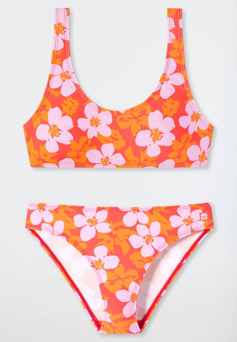 Schiesser Bustier-Bikini Wirkware recycelt LSF40+ gefüttert Blumen rot - Aqua Teen Girls Kostenlose Rückgabe