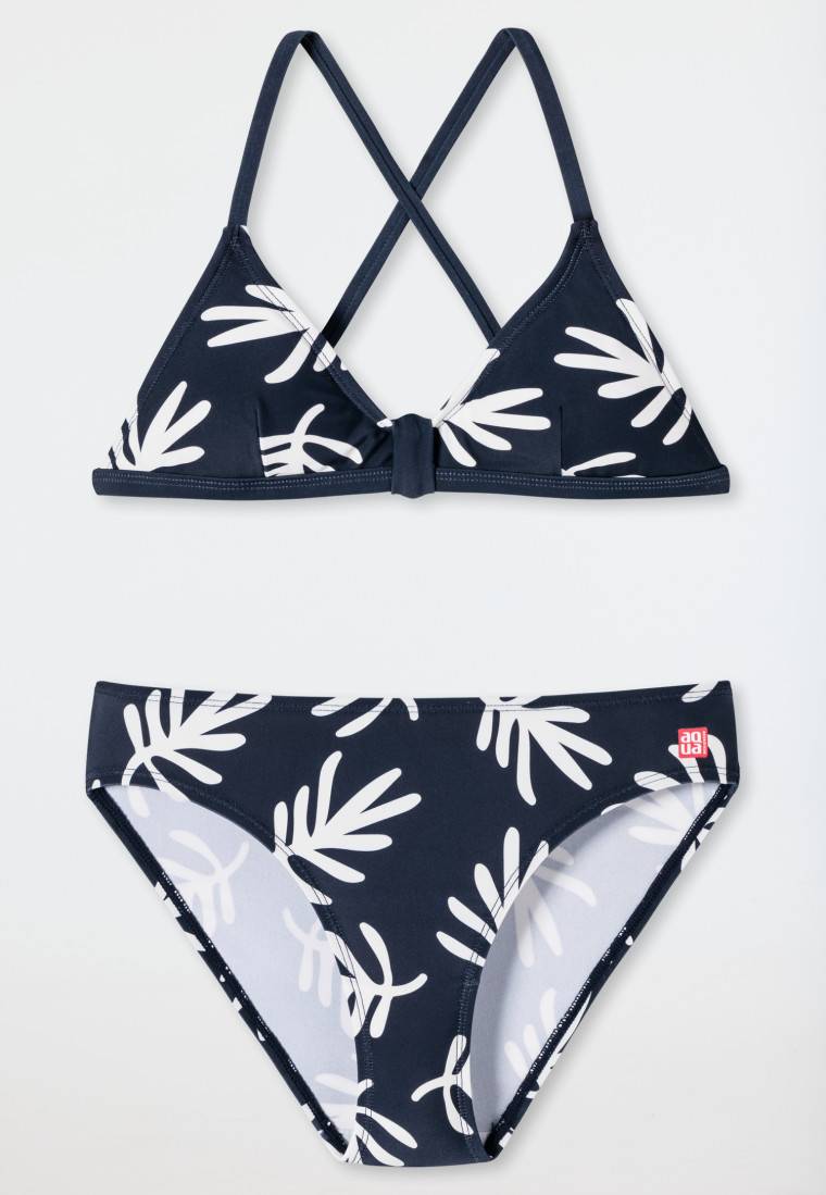 Schiesser Bustier-Bikini Wirkware recycelt LSF40+ Palmenblätter dunkelblau - Diver Dreams Letzter Tag