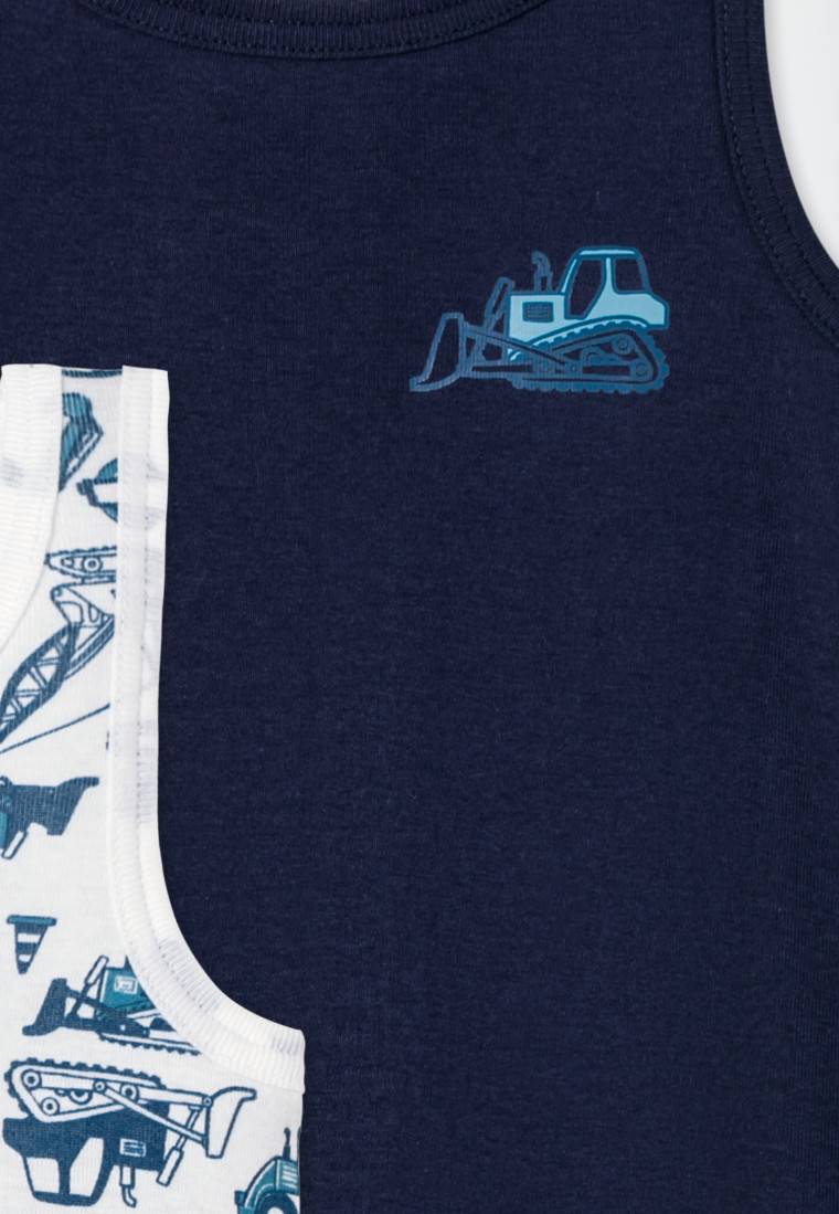 Schiesser Unterhemden 2er-Pack Baustellendruck blau/weiß - Fine Rib Super Rabatt