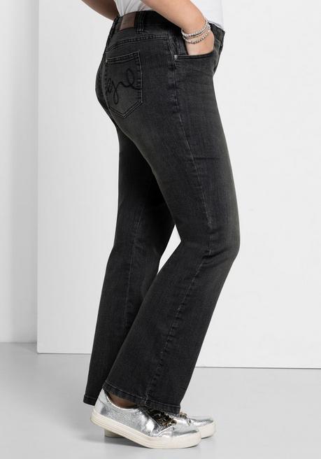 sheego Bootcut-Jeans in 5-Pocket-Form, mit Used-Effekten - black Denim sheego Valentinstagsangebot