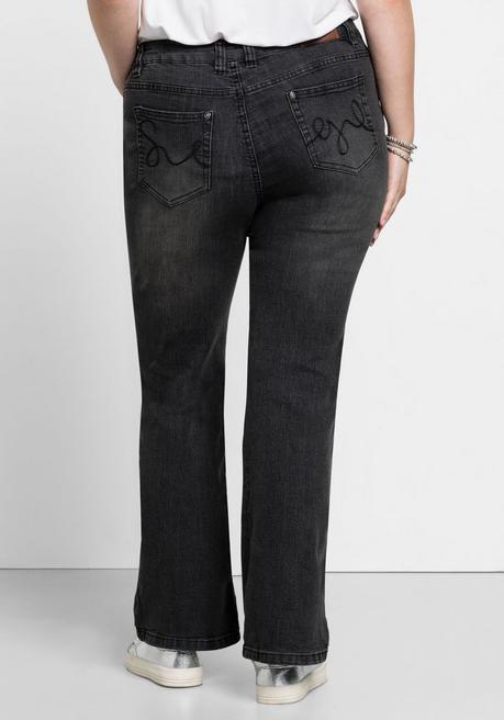 sheego Bootcut-Jeans in 5-Pocket-Form, mit Used-Effekten - black Denim sheego Valentinstagsangebot