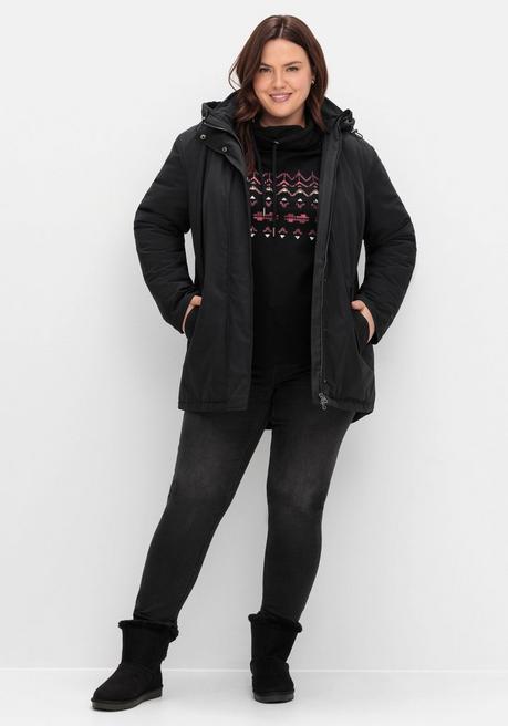 sheego Parka mit gefütterter Kapuze und 2-Wege-Zipper - schwarz sheego Heißer Verkauf