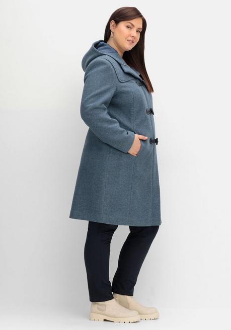 sheego Dufflecoat mit Wollanteil und Kapuze - taubenblau sheego Top Angebot