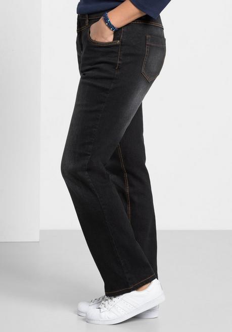 sheego Gerade Jeans mit Used-Effekten - black Denim sheego Kostenlose Rückgabe