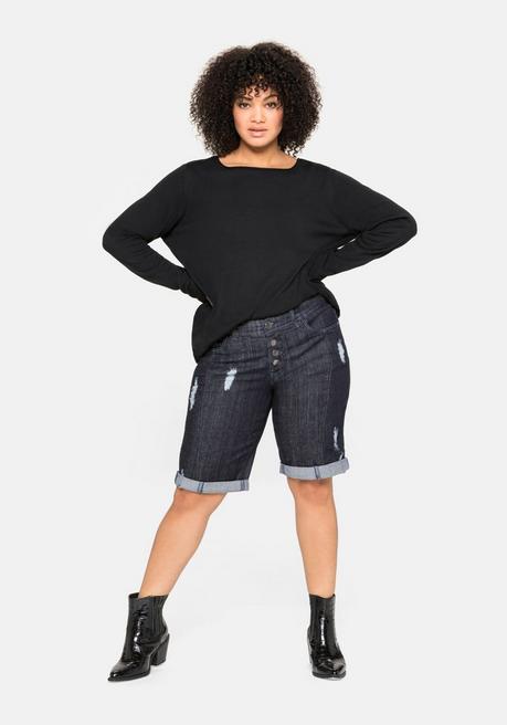 sheego Longpullover mit U-Boot-Ausschnitt und Leinenanteil - schwarz sheego Begrenzte Freigabe