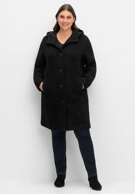 sheego Kapuzenmantel in kuscheliger Bouclé-Qualität - schwarz sheego Neueste Stile
