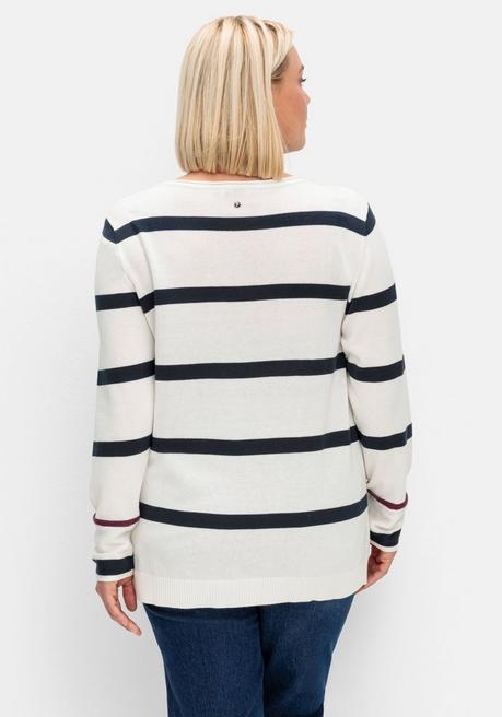 sheego Gestreifter Pullover mit Stern-Stickerei, aus Baumwolle - offwhite gestreift sheego Sonderangebot der Fabrik
