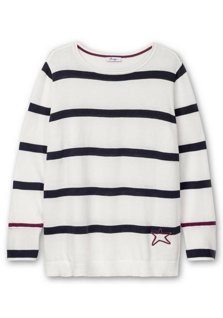 sheego Gestreifter Pullover mit Stern-Stickerei, aus Baumwolle - offwhite gestreift sheego Sonderangebot der Fabrik