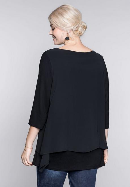 sheego Blusenshirt in leichter A-Linie mit Zipfelsaum - schwarz sheego Vierteljährliche Förderung