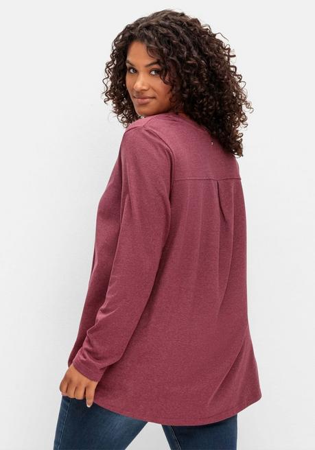 sheego Fein meliertes Langarmshirt in A-Linie, mit Rundhals - brombeer meliert sheego 50% Rabatt mit kostenlosem Versand