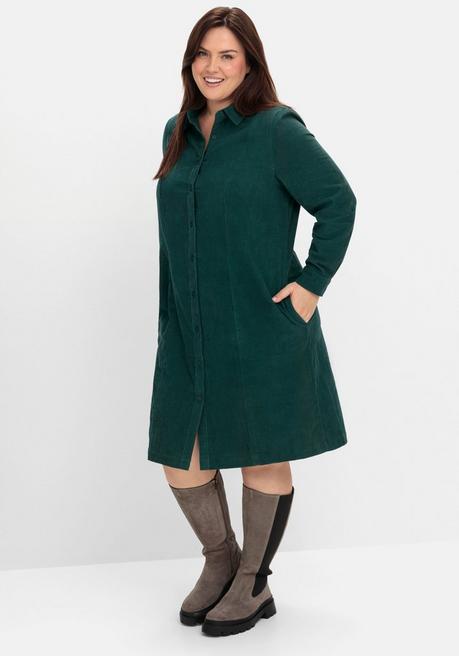 sheego Hemdblusenkleid aus weichem Cord - tiefgrün sheego Clearance-Verkauf