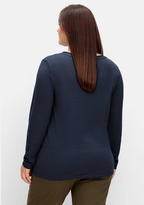 sheego Flauschiger Pullover mit V-Ausschnitt - nachtblau sheego Im Verkauf