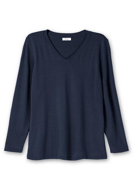 sheego Flauschiger Pullover mit V-Ausschnitt - nachtblau sheego Im Verkauf