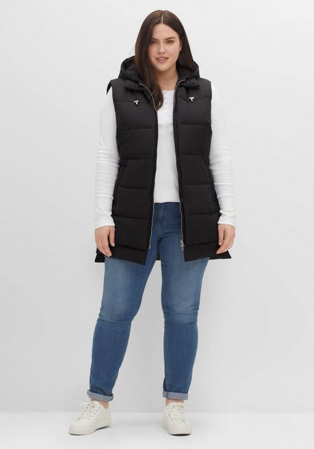 sheego Lange Steppweste im Lagenlook, mit Kapuze - schwarz sheego Rabatte dieses Monats