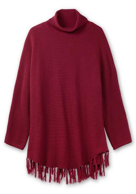 sheego Gerippter Poncho-Pullover mit Fransensaum - beere sheego Outlet
