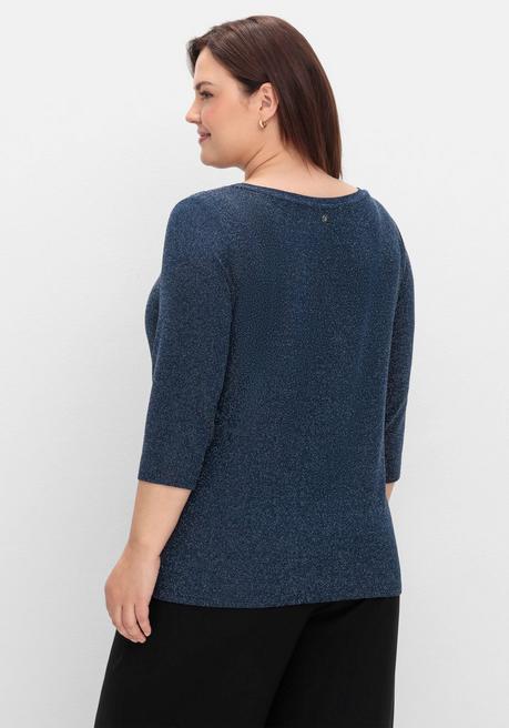 sheego 3/4-Arm-Shirt mit Glitzergarn und U-Boot-Ausschnitt - saphir sheego Angebote