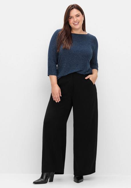 sheego 3/4-Arm-Shirt mit Glitzergarn und U-Boot-Ausschnitt - saphir sheego Angebote