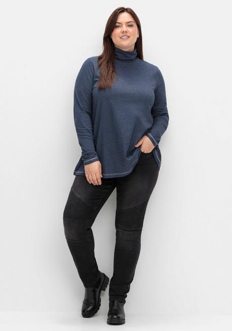 sheego Langarmshirt in A-Linie, mit Stehkragen - saphir meliert sheego Hotsell