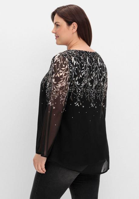 sheego Gefütterte Chiffontunika mit Alloverprint - schwarz-weiß gemustert sheego im Angebot